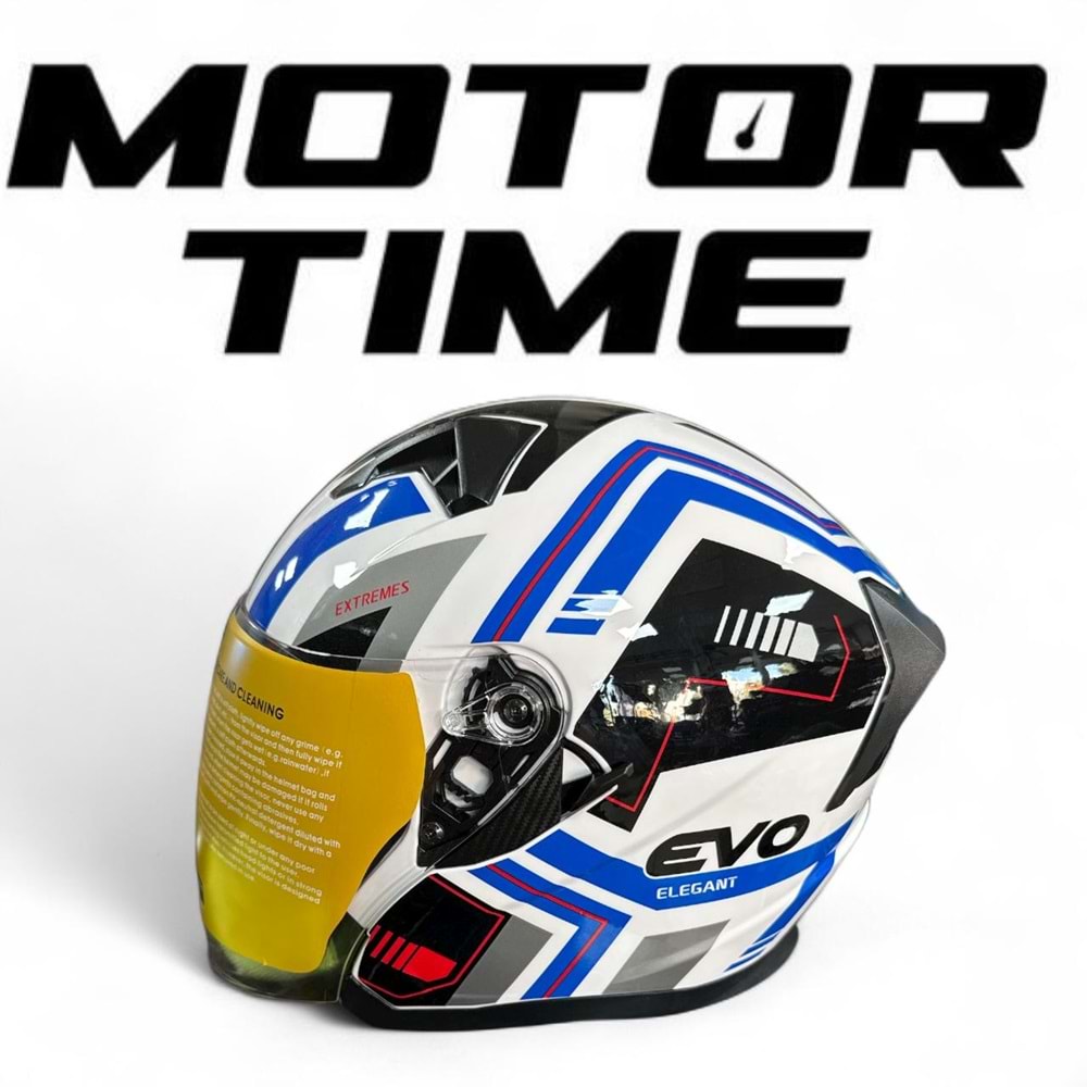 EVO YARIM GÜNEŞ GÖZLÜKLÜ KASK BEYAZ-MAVİ-SİYAH XL
