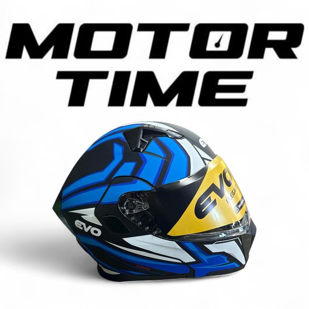 EVO ÇENEDEN AÇILIR KASK GÜNEŞ VİZÖRLÜ MAT SİYAH-MAVİ-BEYAZ (L)