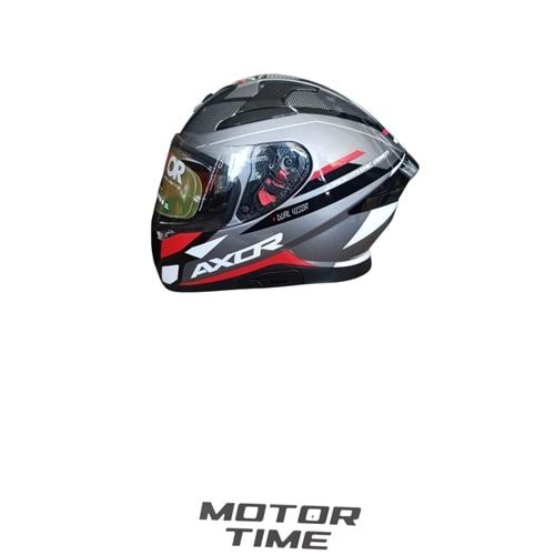 AXOR TÜRBİNE GRİ-KIRMIZI-SİYAH KASK GÜNEŞ GÖZLÜKLÜ(2XL)