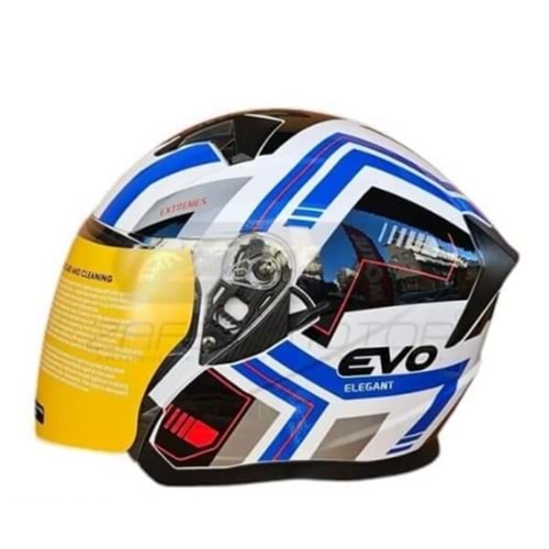EVO YARIM GÜNEŞ GÖZLÜKLÜ KASK BEYAZ-MAVİ-SİYAH XL