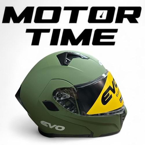 EVO ÇENEDEN AÇILIR KASK GÜNEŞ VİZÖRLÜ MAT YEŞİL (M)