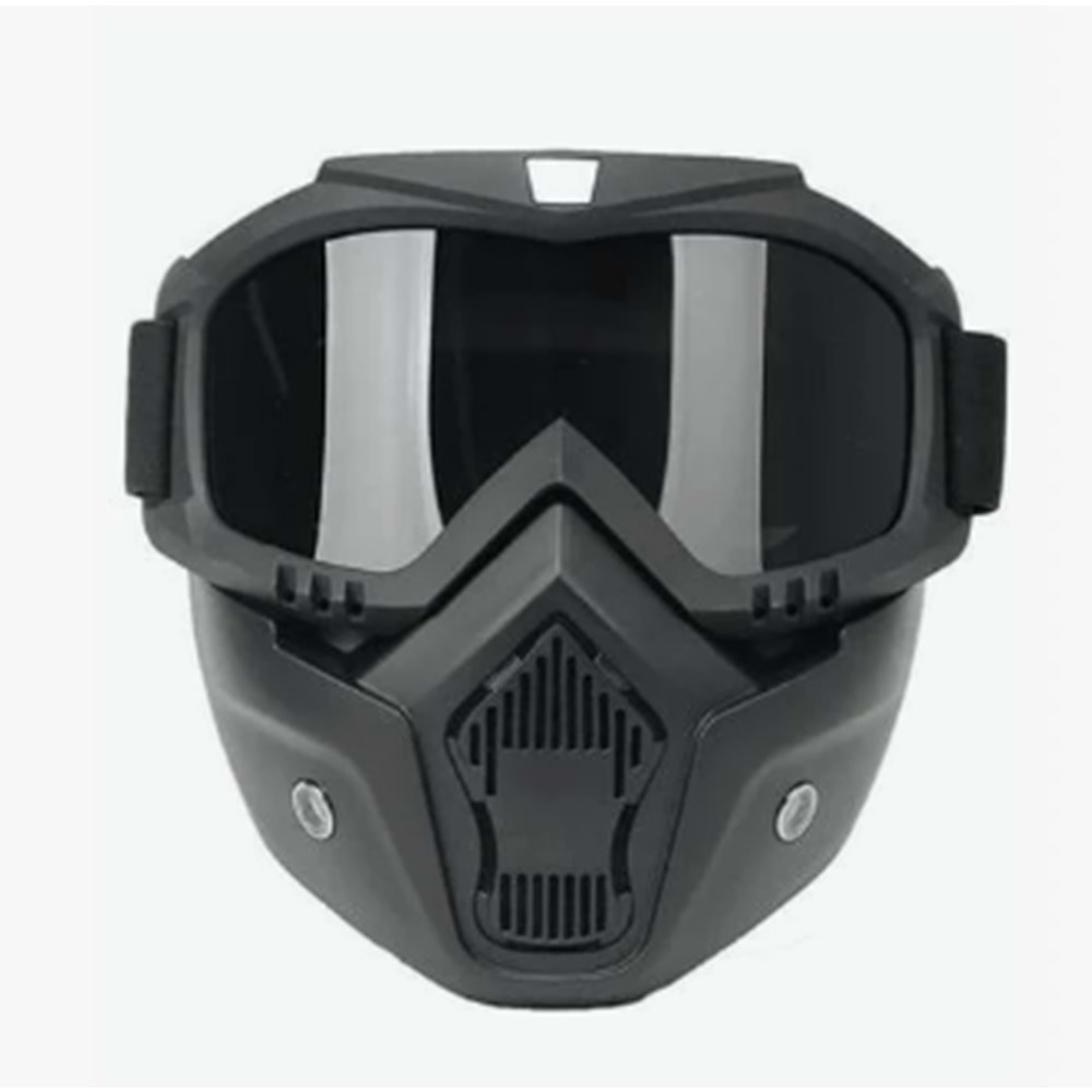 MOTOSİKLET-BİSİKLET KASK MASKESİ GÖZLÜKLÜ SİYAH CAM