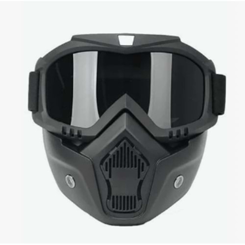 MOTOSİKLET-BİSİKLET KASK MASKESİ GÖZLÜKLÜ SİYAH CAM